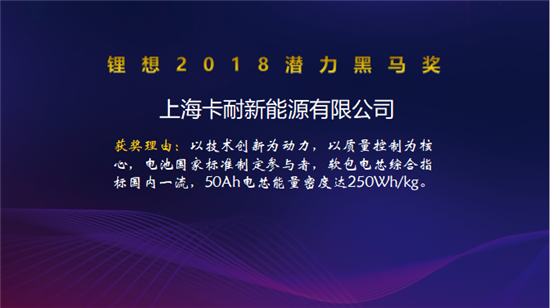 塔菲爾/國能電池/卡耐新能源/卓能新能源榮獲“鋰想2018潛力黑馬獎(jiǎng)”